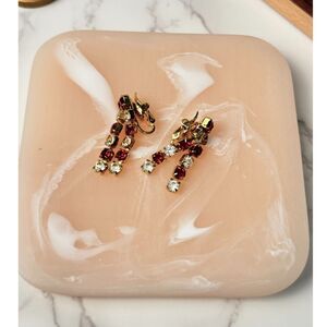 Stunning Vintage Trifari Ruby Rhinestone Clipon Earrings